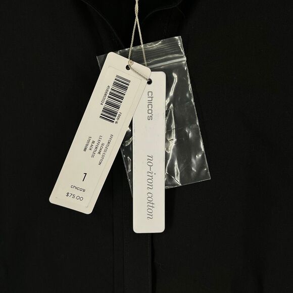 NWT CHICO’S Sloane Black Button Down Shirt Sz 1 (M/8) Effortless No-Iron Cotton - Picture 7 of 16